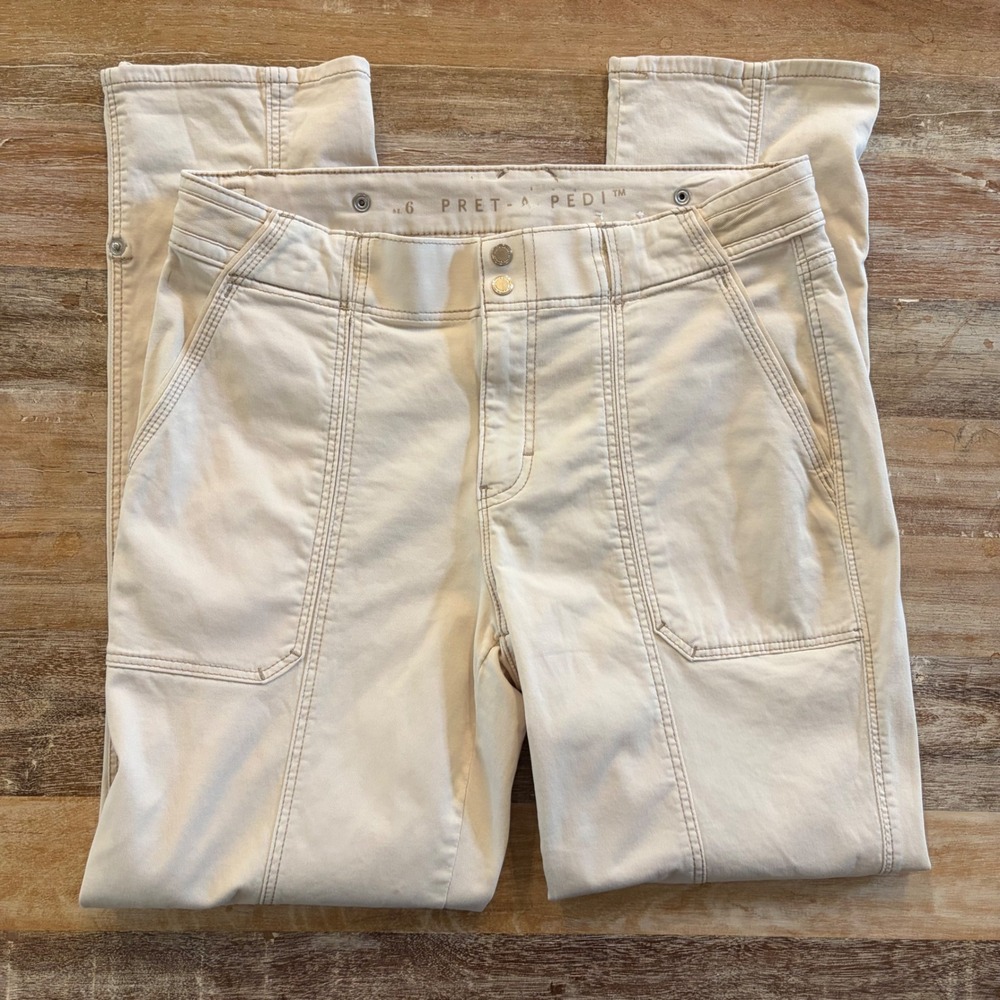 White House Black Market Pret-A-Pedi Utility Pants Cream Mid Rise Size 6 804387